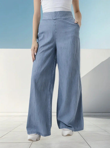 Pantalón Jean Amplio Palazzo Denim Nuevo 2da Selección Celeste Liso M