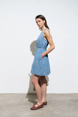 Vestido De Jean Sin Mangas Con Cinto