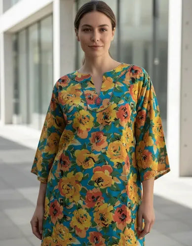 Blusa Camisa Túnica Importada Estampada Playa India