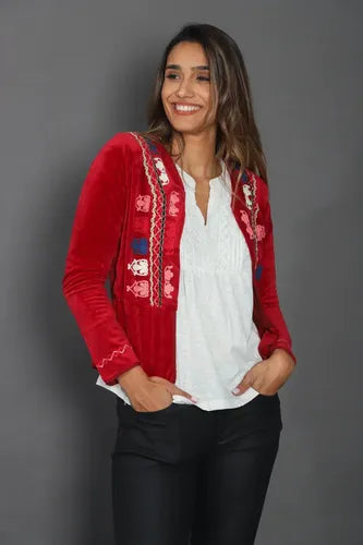 Saco Chaqueta Chiffon Bordada Rojo M Bordado