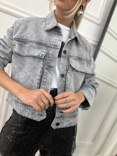 Campera Jean Cargo Denim Corta
