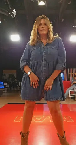 Vestido De Jean Denim Manga Larga
