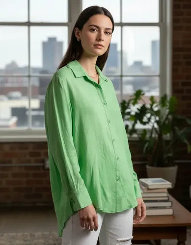 Camisa De Lino Manga Larga Modelo Grande Oversize