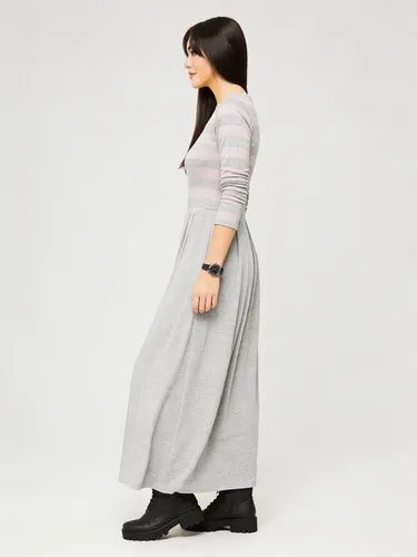 Vestido Largo De Algodón Marca Vestite Y Andate Gris Rayas S
