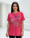 Remera  Modal Strass  Rosas Importada  Fucsia Rosas Xl Liso