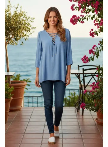 Blusa Tunica Camisa Importada Manga 3/4