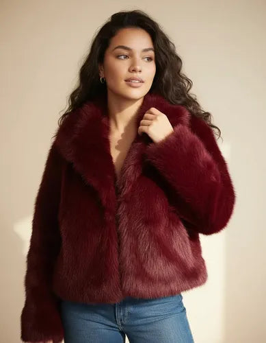 Saco Chaqueta De Piel Sintética Corto Bordó L Lisa