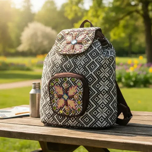 Mochila Bordada Estilo Folk Lentejuelas