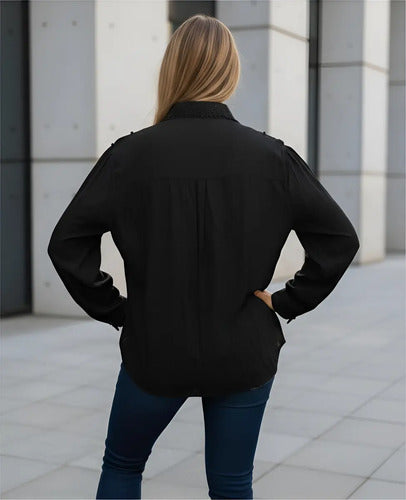Camisa Importada Boho Perlas Y Puntillas (251) Negro L