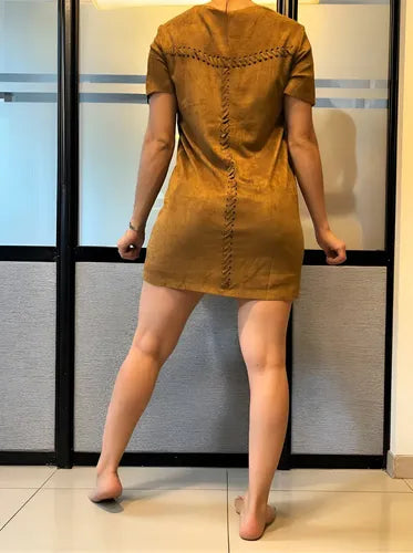 Vestido De Gamuza Importado Marrón Lisa S