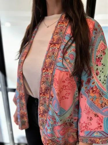 Saco Kimono Seda Hindu Multicolor Unico
