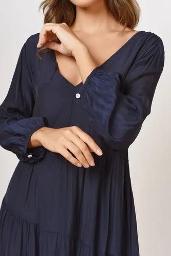 Vestido Manga Larga Simil Seda Negro Lisa Único