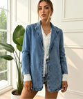 Blazer Saco Jean Chaqueta Denim  Azul S Liso