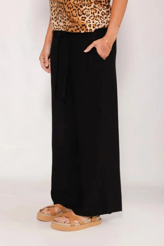 Pantalón Palazzo De Rayón Talle Grande Negro Liso Xxl