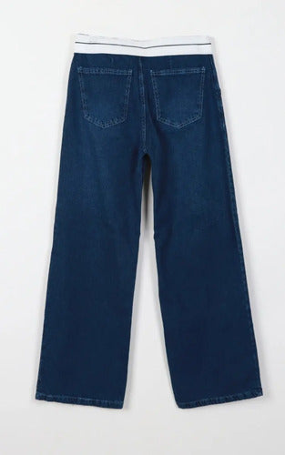 Pantalón Jean Wide Leg Con Aplique Denim Nvo 2da Selección Azul Liso 42