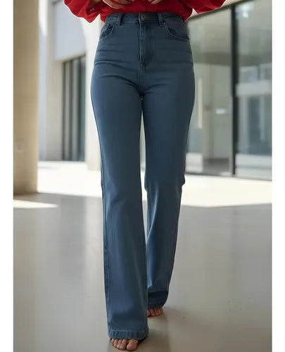 Pantalón Jean Denim Azul Claro Tiro Alto Denim Azul Claro Liso 36