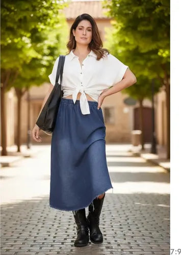 Pollera De Jean Desflecada Modelo Grande