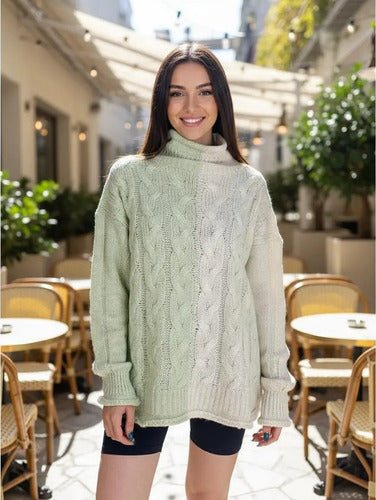 Sweater Tejido Polera Amplio Bicolor Oversize Xxl
