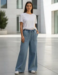 Pantalón De Jean Palazzo Celeste Liso Xl