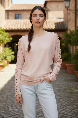 Sweater Tejido Importado Detalle En Brazos Calidad! Cod. 171 Negro U