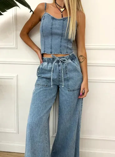 Top De Jean Elastizado Celeste L