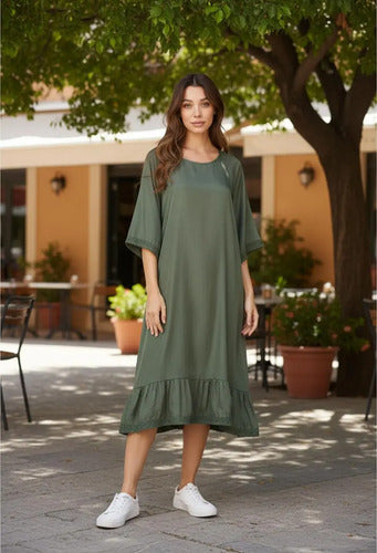 Vestido Largo Simil Seda Mangas 3/4 Azul Marino Lisa Único