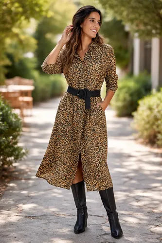 Vestido Largo Estilo Camisero Estampado Boho