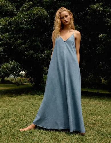 Vestido De Jean Largo Solero Denim Amplio