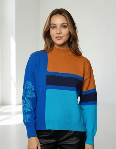 Sweater Pullover Cololes Tejido   Azul Geométrico Único