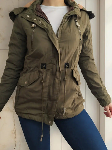 Campera Militar Parka  Forrada Importada  Verde Musgo S Liso
