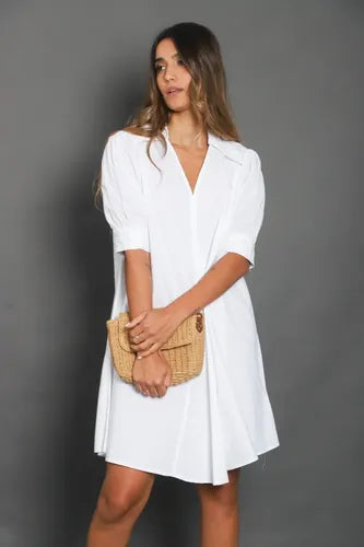 Vestido Manga Corta Boho Crudo Lisa M