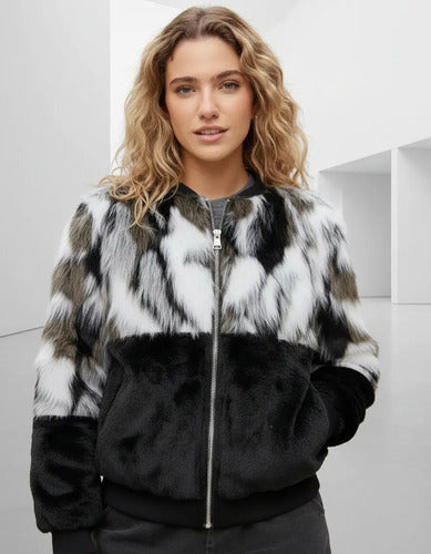 Campera De Piel Sintética Y Peluche Negro M Piel