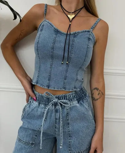 Top De Jean Elastizado Celeste L