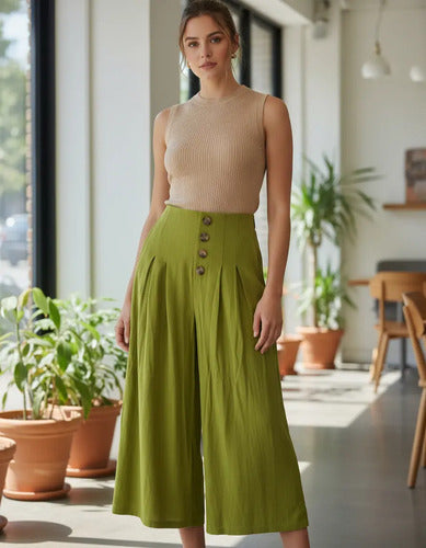 Pantalón  De Lino Culotte Palazzo