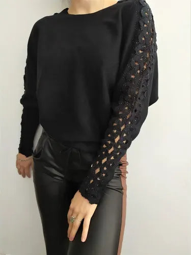 Sweater Tejido Importado Detalle En Brazos Calidad! Cod. 171 Negro U