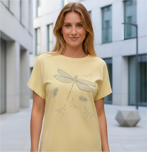 Remera  Modal Strass Importada  Blanco Libélula Xl Lisa
