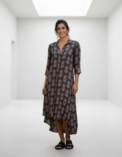 Vestido Largo Estilo Camisero Estampado Boho
