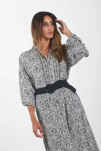 Vestido De Seda Hindú Largo Mod. 36 Blanco Estampado Único