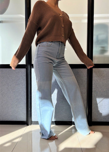 Pantalón Jean Wide Leg Denim Celeste Nuevo 2da Selección Celeste Liso 38