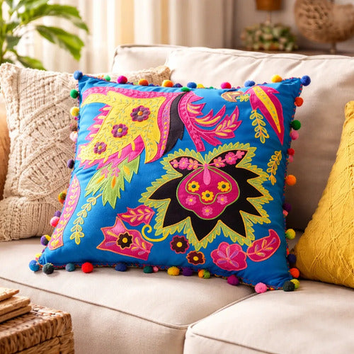 Funda De Almohadón Bordada Importada India 45 X 45
