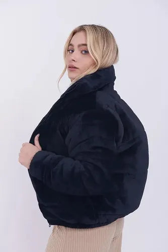 Campera Puffer Negra De Peluche Negro L Lisa