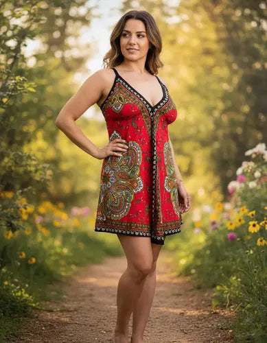 Vestido Importado India Tipo Rapsodia Vars  Rojo Estampado U