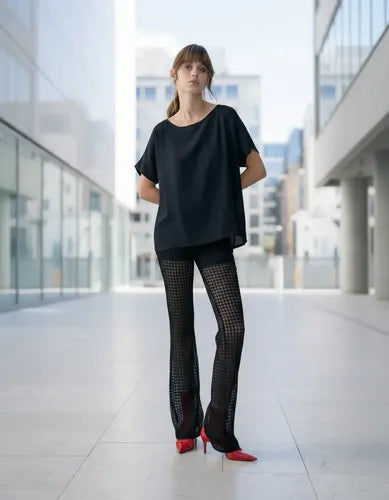 Pantalón Noche  Encaje Con Short Elastizado Negro Encaje S
