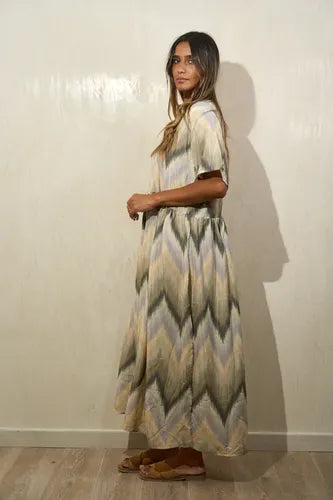 Vestido Largo De Seda Hindú Modelo Amplio Mod. 04 Multicolor Estampado Único