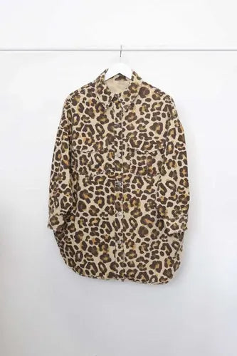 Camisaco Saco Campera Gabardina Animal Print Amplio Marrón Único Animal Print