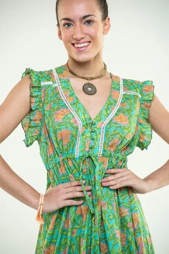 Vestido  Largo Irregular Importado  Boho Estampado India