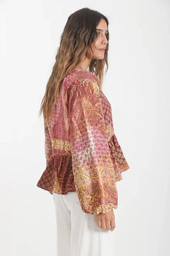 Blusa Hindú Modelo Amplio Rosa Estampado Único