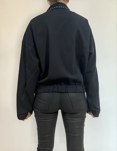 Campera De Gabardina Bomber Con Tachas Negro 40 Liso