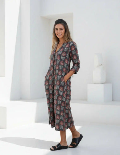 Vestido Largo Estilo Camisero Estampado Boho