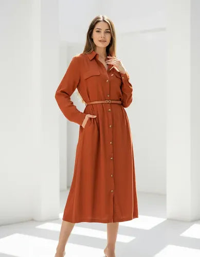 Vestido Importado Camisero Con Cinto